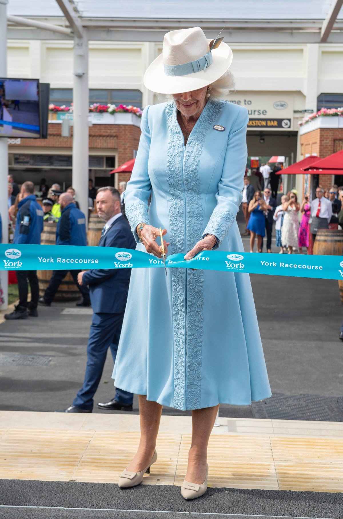 Queen Camilla opens the Bustardthorpe Development at York Racecourse on August 24, 2024 (Julian Simmonds/PA Images/Alamy)