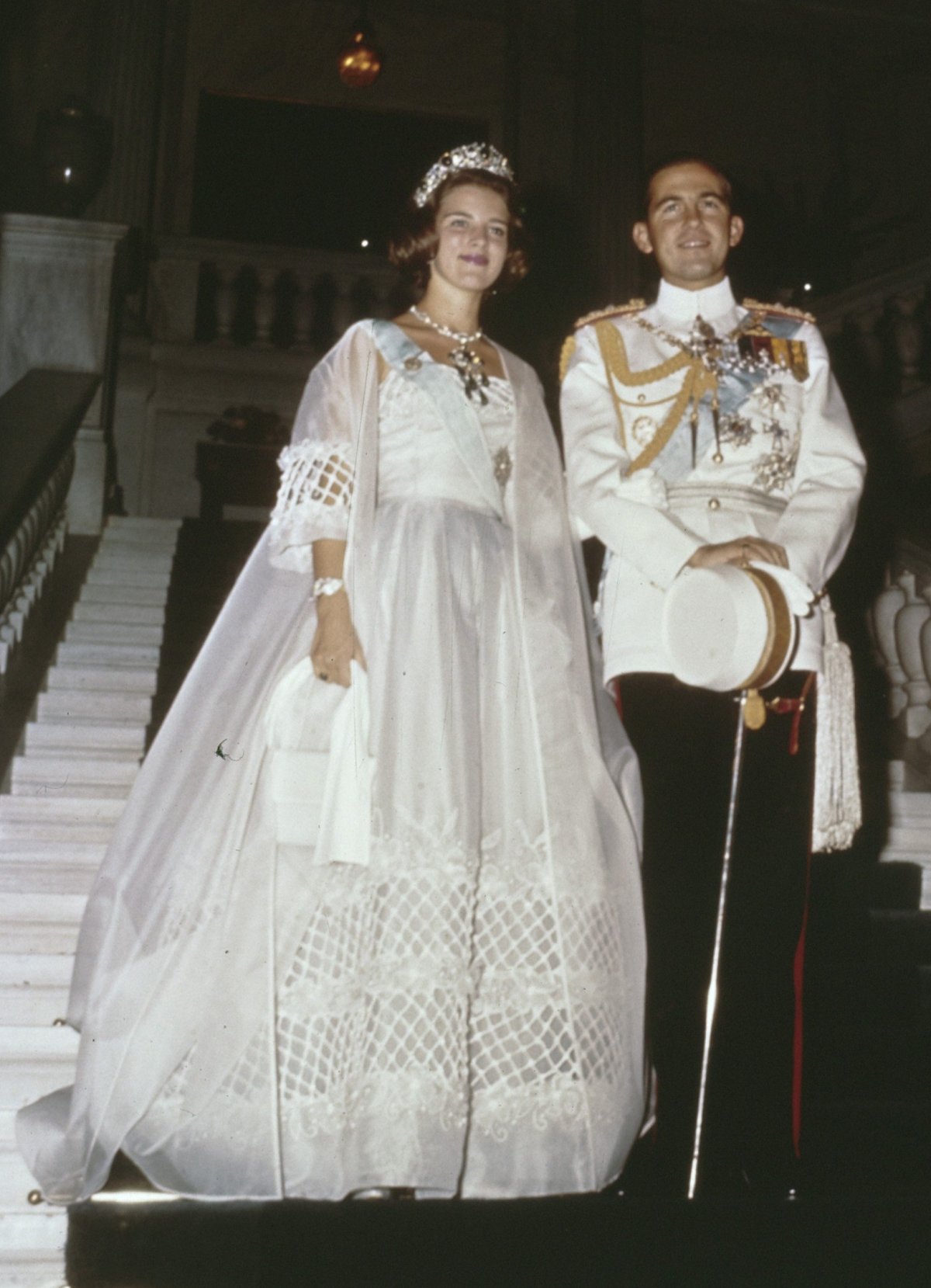 King Constantine II of the Hellenes arrives with his fiancée, Princess Anne-Marie of Denmark, for a ball held on the night before their royal wedding, September 17, 1964 (Anefo/Nationaal Archief/Wikimedia Commons)
