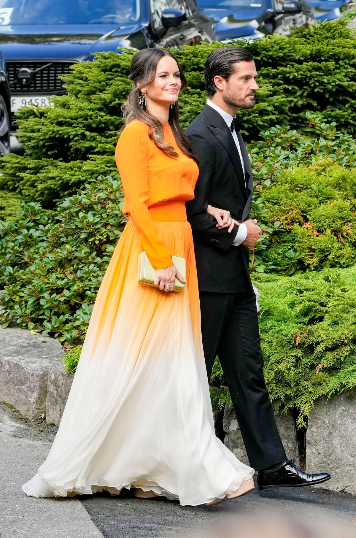 Prince Carl Philip and Princess Sofia of Sweden arrive for the wedding of Princess Martha Louise in Geiranger, Norway, on August 31, 2024 (Cornelius Poppe/NTB/Alamy)