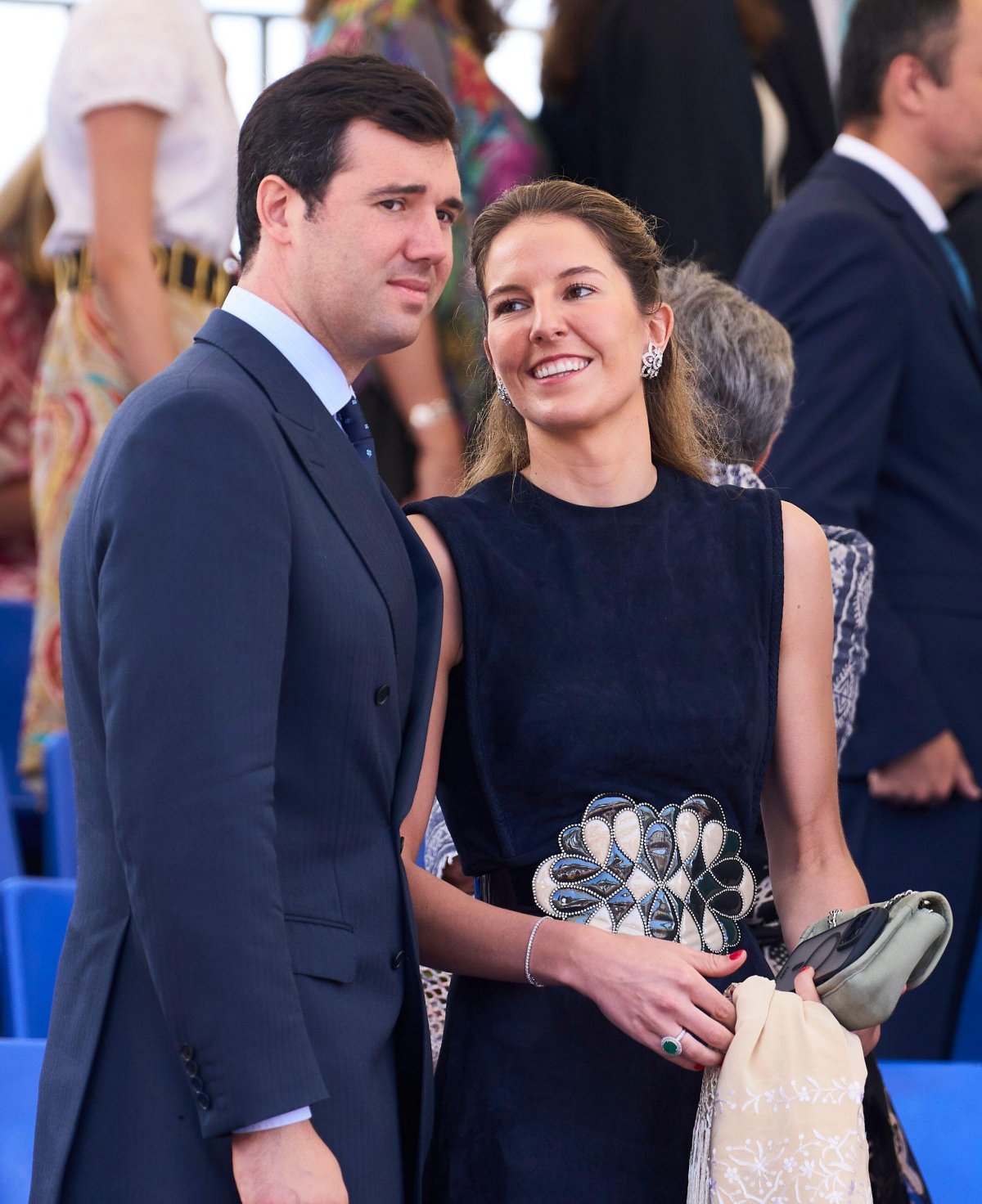 Enrique Moreno de la Cova Ybarra and Victoria López-Quesada y Bourbon-Two Sicilies attend the delivery of royal dispatches to new naval officers in Marin on July 16, 2024 (Jack Abuin/Zuma Press/Alamy)