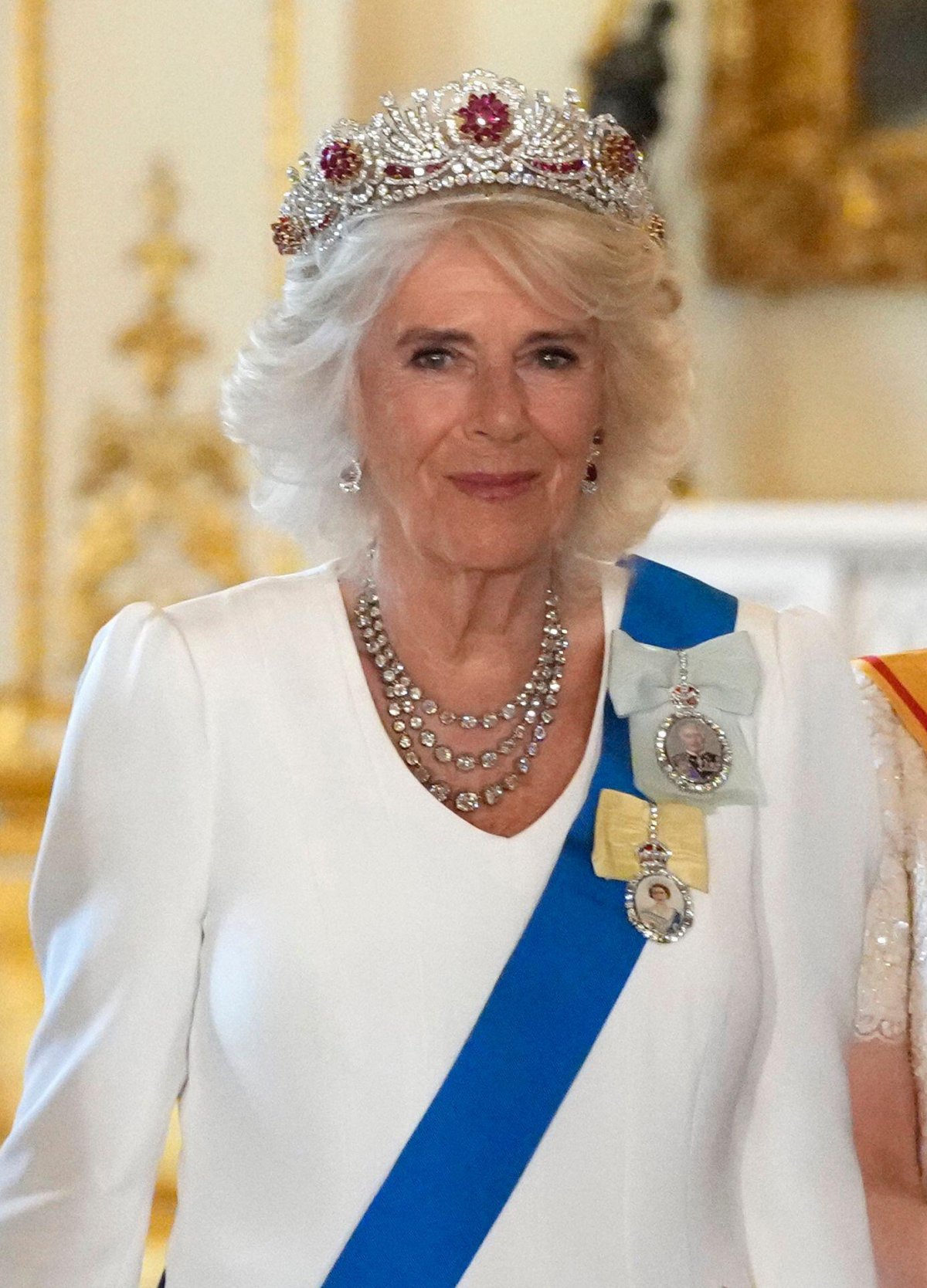 Queen Camilla attends a state banquet given for the visiting Emperor and Empress of Japan at Buckingham Palace in London on June 25, 2024 (Kirsty Wigglesworth/PA Images/Alamy)