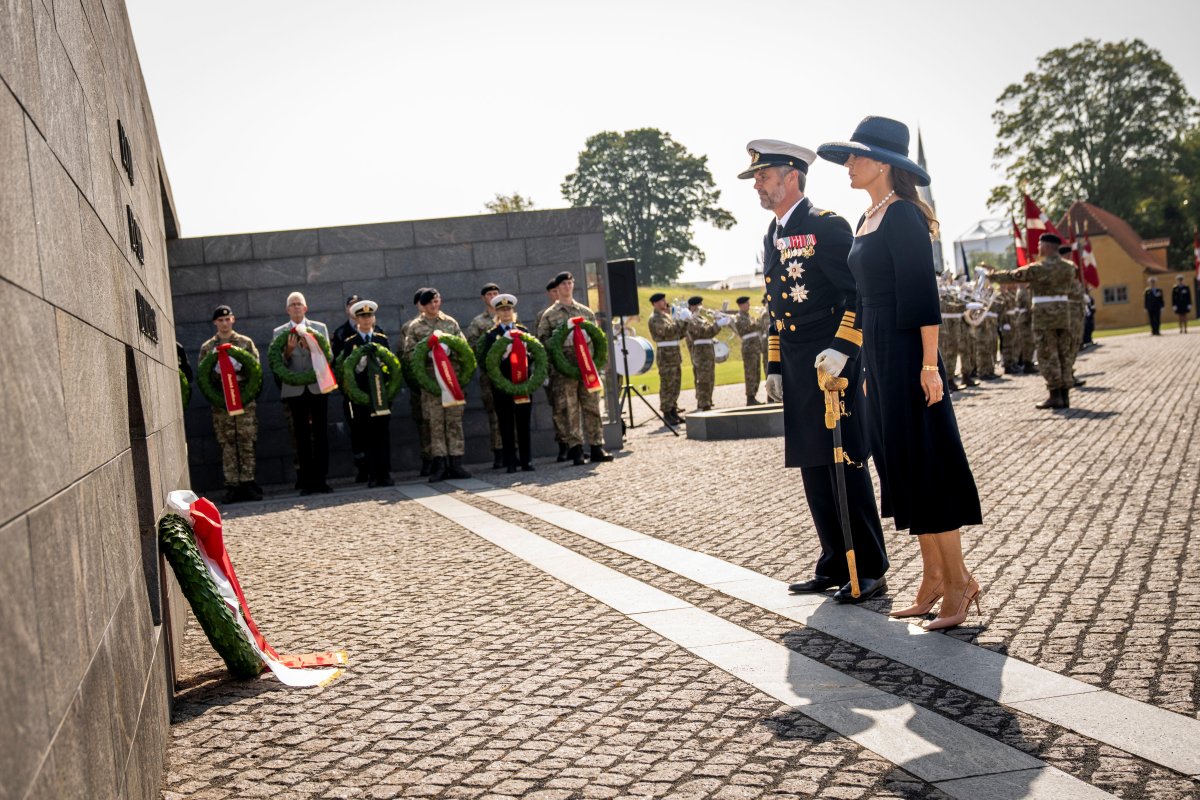 The King and Queen of Denmark lay a wreath during a ceremony marking the flag day for Denmark's deployed at Kastellet in Copenhagen on September 5, 2024 (Ida Marie Odgaard/Ritzau Scanpix/Alamy)