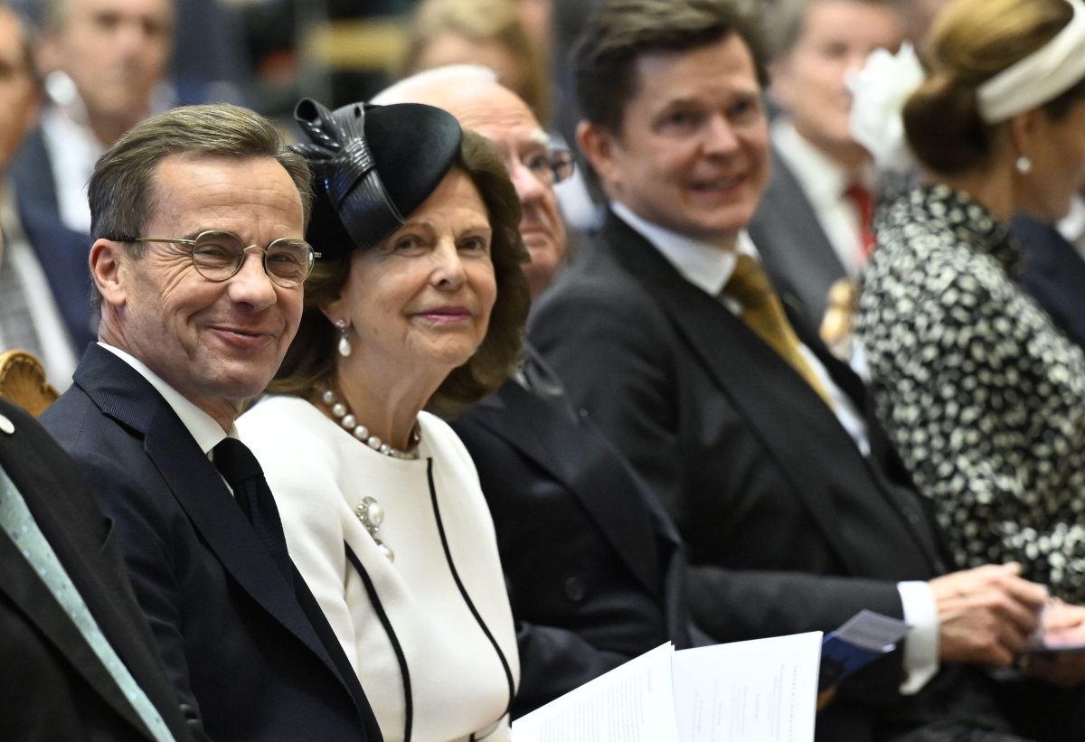 Prime Minister Ulf Kristersson, Queen Silvia, King Carl XVI Gustaf, and Speaker Andreas Norlin attend the opening of the Riksdag in Stockholm on September 10, 2024 (Fredrik Sandberg/TT News Agency/Alamy)