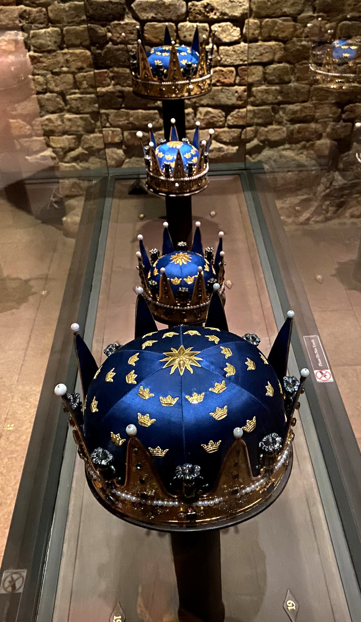 Crowns of Prince Karl (later King Karl XIII), Princess Sofia Albertina, Princess Hedvig Elisabet Charlotta, and Prince Fredrik Adolf, ca. 1770s, displayed at the Royal Palace in Stockholm, August 2024 (Photo generously shared by Thomas)