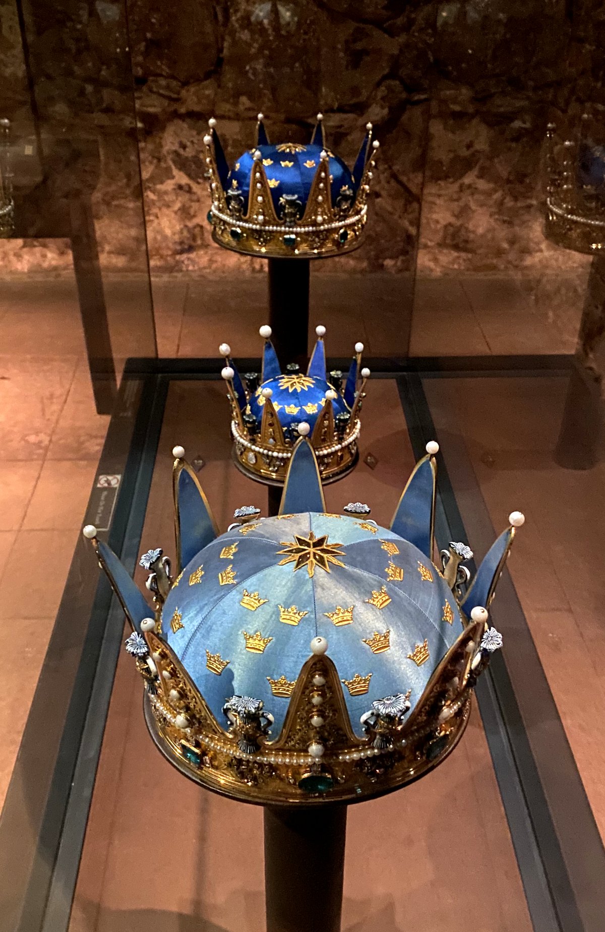 Crowns of Prince Oscar (later King Oscar II), Princess Eugenie, and Prince Wilhelm, ca. 1844, 1860, and 1902, displayed at the Royal Palace in Stockholm, August 2024 (Photo generously shared by Thomas)