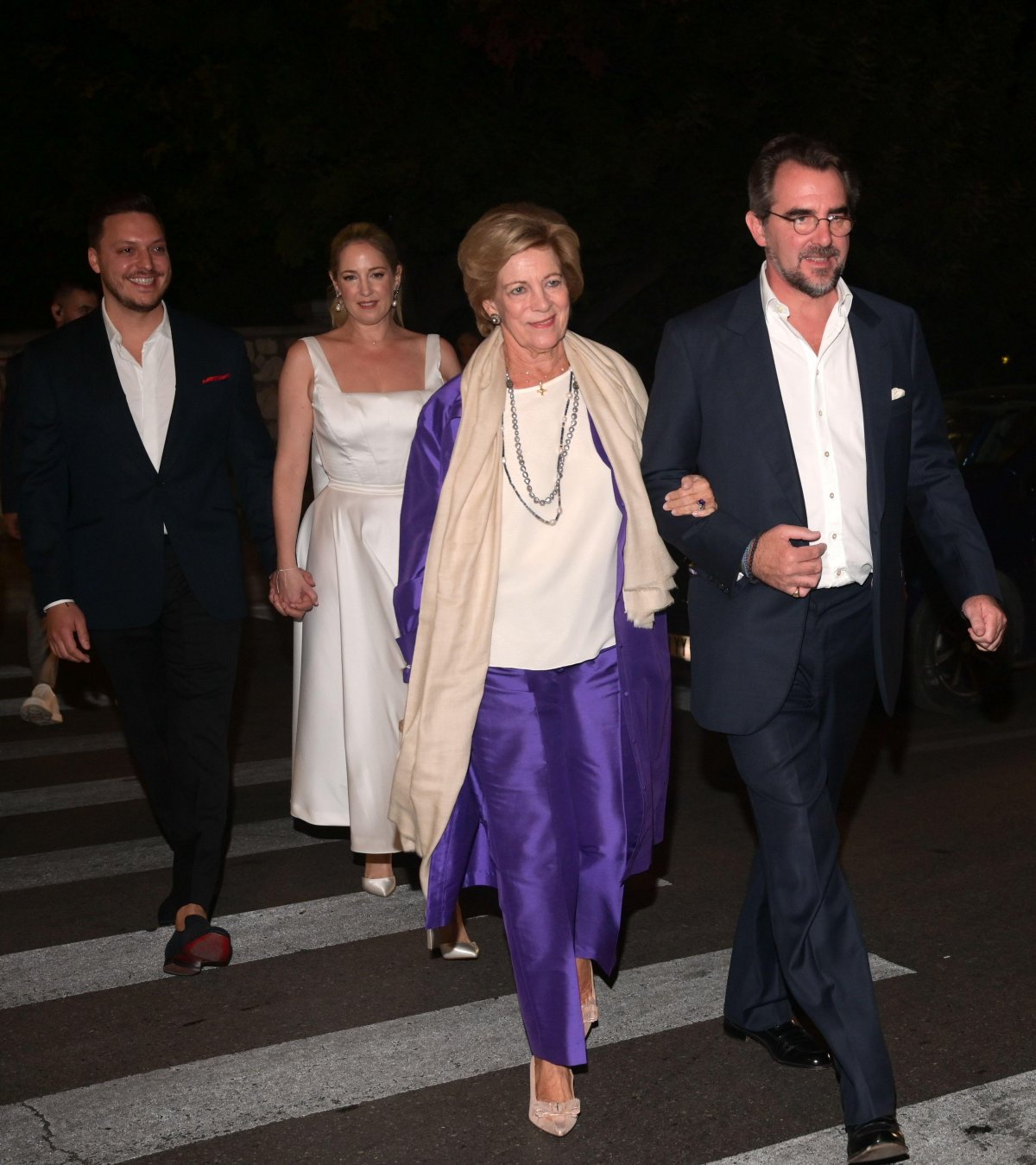 Matthew Kumar, Princess Theodora, Queen Anne-Marie, and Prince Nikolaos attend a pre-wedding dinner at the Byzantine and Christian Museum in Athens on September 27, 2024 (Dimitris Aspiotis/Alamy)