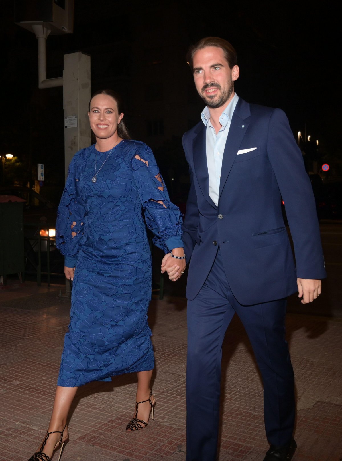 Princess Nina and Prince Philippos attend a pre-wedding dinner for Princess Theodora and Matthew Kumar at the Byzantine and Christian Museum in Athens on September 27, 2024 (Dimitris Aspiotis/Alamy)