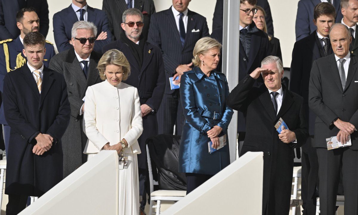 Members of the Belgian royal family attend a mass presided over by Pope Francis at the King Baudouin Stadium in Brussels on September 29, 2024 (ERIC LALMAND/Belga News Agency/Alamy)