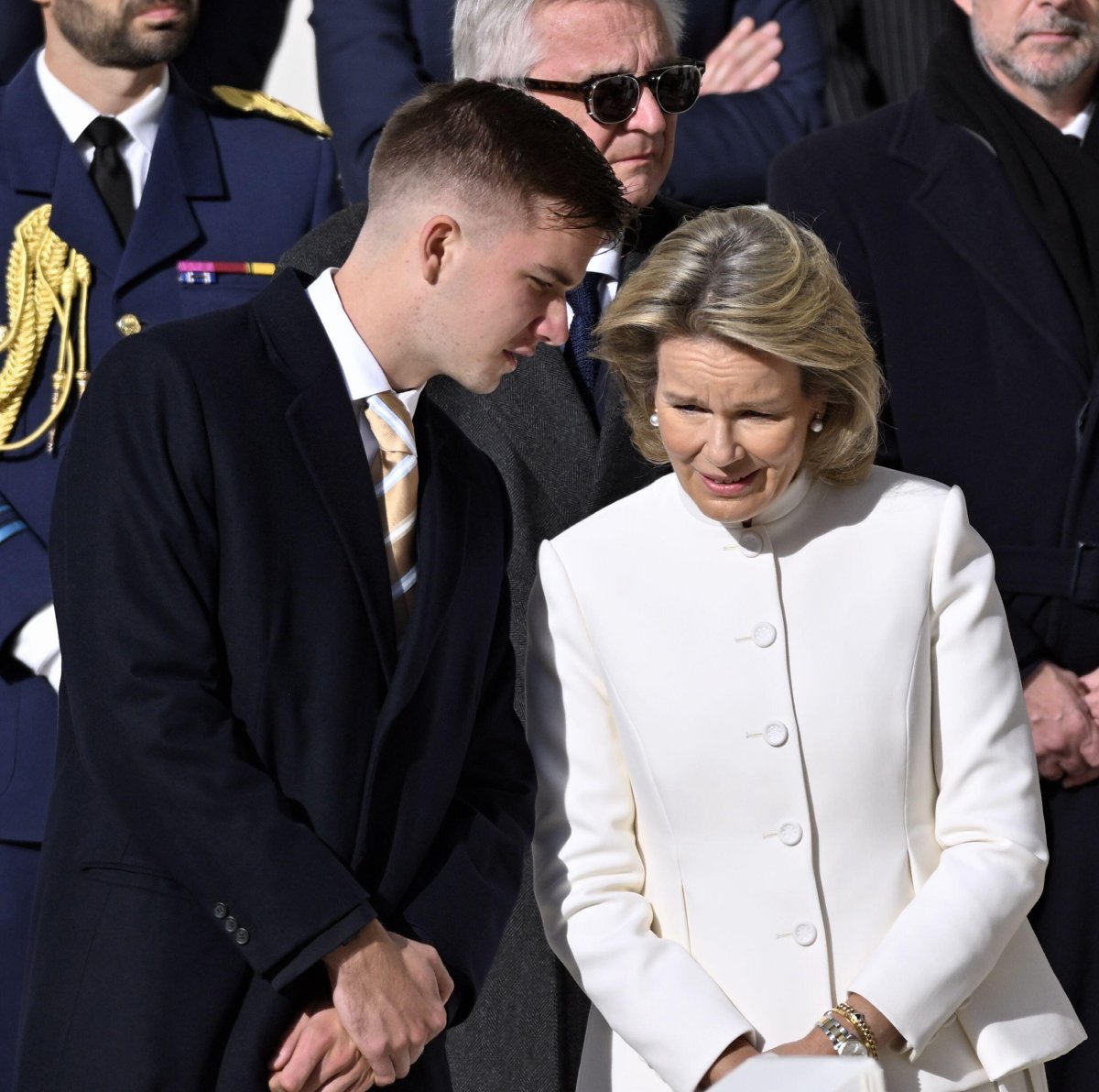 Queen Mathilde of the Belgians, with Prince Gabriel, attends a mass presided over by Pope Francis at the King Baudouin Stadium in Brussels on September 29, 2024 (ERIC LALMAND/Belga News Agency/Alamy)