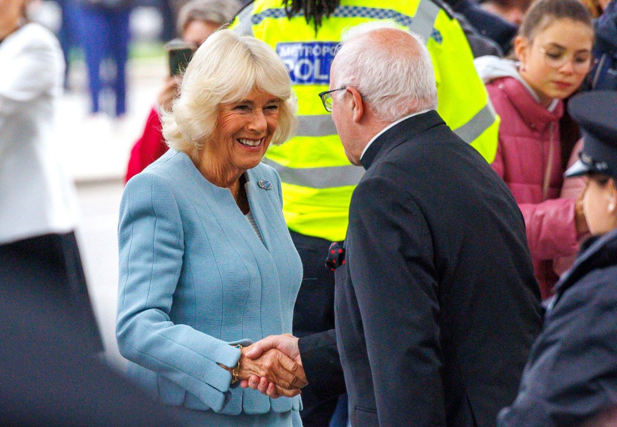 Queen Camilla visits the Westminster Abbey Sacristy Project in London on October 3, 2024 (Karl Black/Alamy)