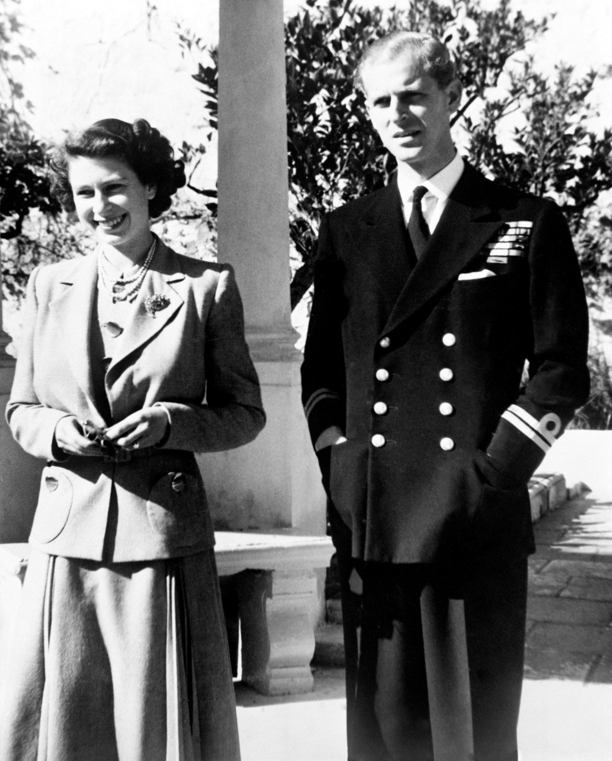 Princess Elizabeth and Prince Philip are pictured in the garden of the Villa Guardamangia in Malta in November 1949 (PA Images/Alamy)