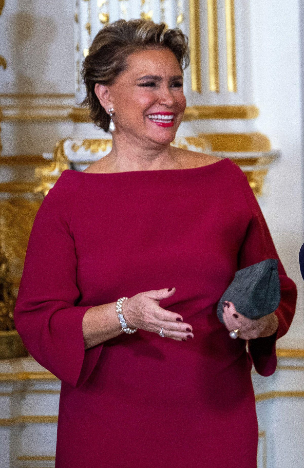 The Grand Duchess of Luxembourg is pictured at the Grand Ducal Palace during a ceremony marking Hereditary Grand Duke Guillaume's appointment as Lieutenant-Représentant for his father on October 8, 2024 (Harald Tittel/DPA Picture Alliance/Alamy)