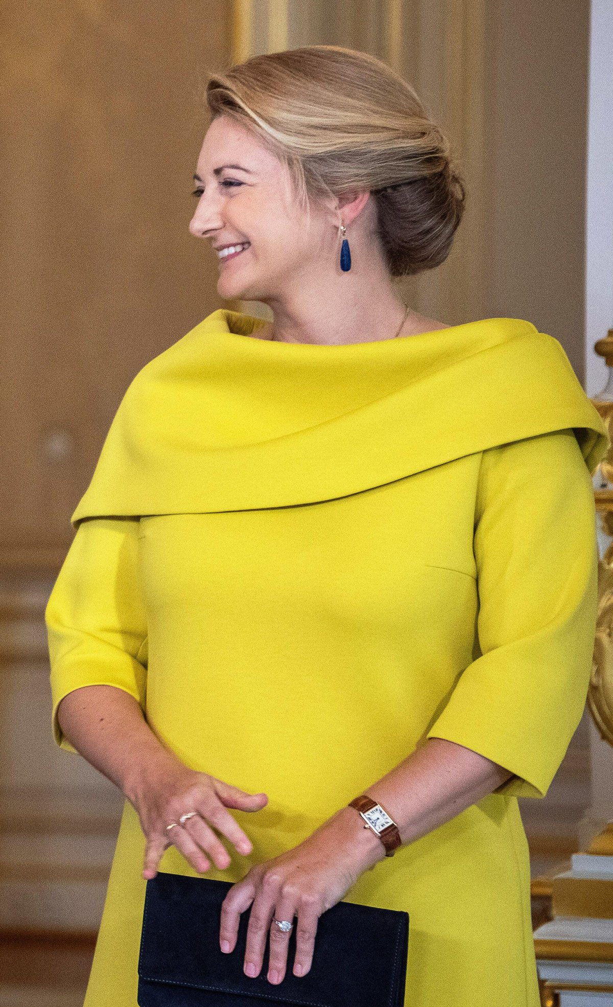 The Hereditary Grand Duchess of Luxembourg is pictured at the Grand Ducal Palace during a ceremony marking Hereditary Grand Duke Guillaume's appointment as Lieutenant-Représentant for his father on October 8, 2024 (Harald Tittel/DPA Picture Alliance/Alamy)