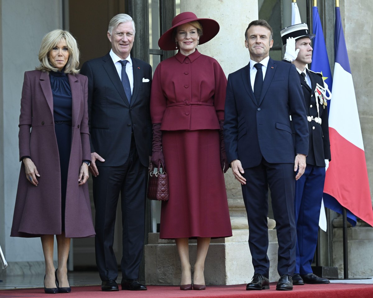 The King and Queen of the Belgians meet with President Emmanuel Macron and Brigitte Macron at the Elysee Palace in Paris on October 14, 2024 (DIDIER LEBRUN/Belga News Agency/Alamy)