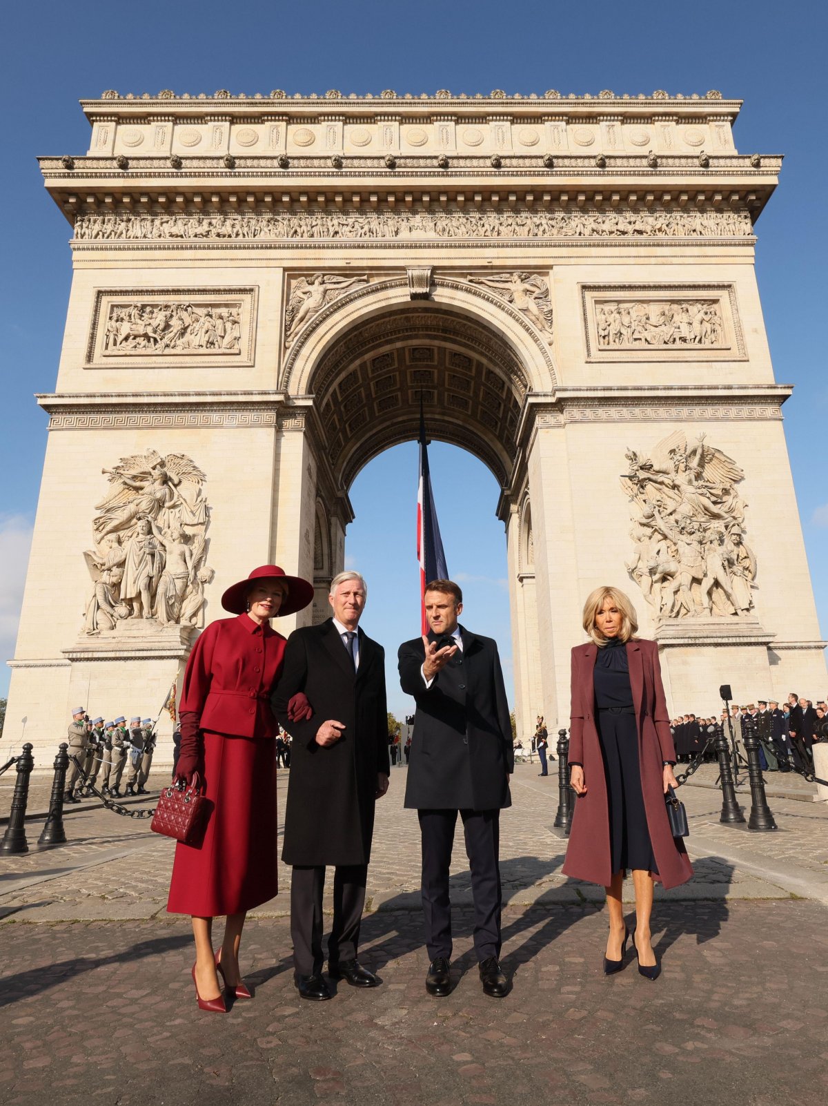 The King and Queen of the Belgians meet with President Emmanuel Macron and Brigitte Macron at the Arc de Triomph in Paris on October 14, 2024 (BENOIT DOPPAGNE/Belga News Agency/Alamy)