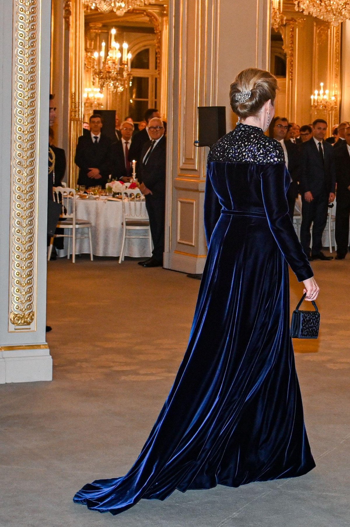 The King and Queen of the Belgians attend a state dinner hosted by President and Mrs. Macron at the Elysee Palace in Paris on October 14, 2024 (FREDERIC ANDRIEU/Belga News Agency/Alamy)