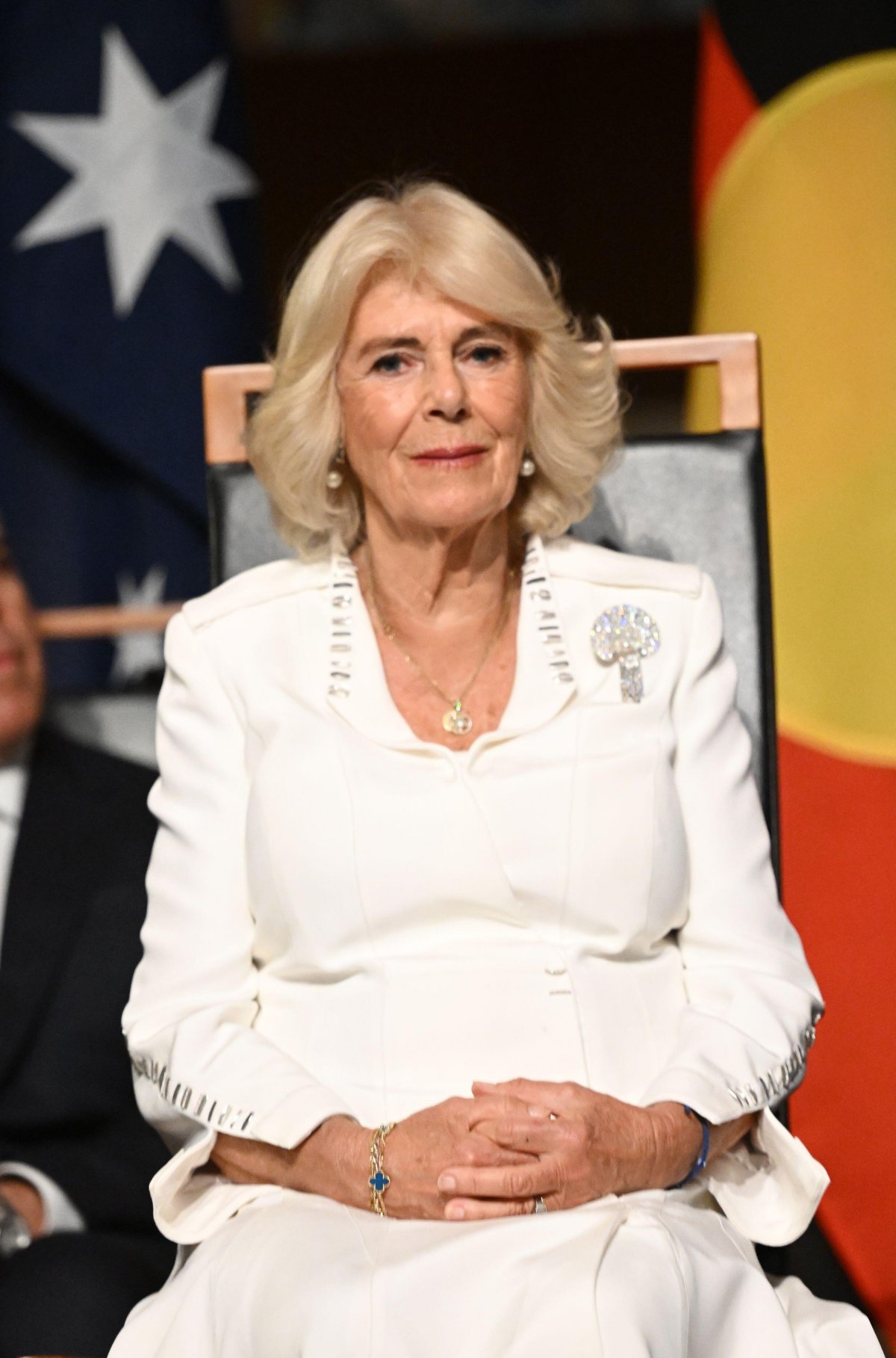 Queen Camilla is pictured at Parliament House in Canberra on October 21, 2024 (Victoria Jones/PA Images/Alamy)