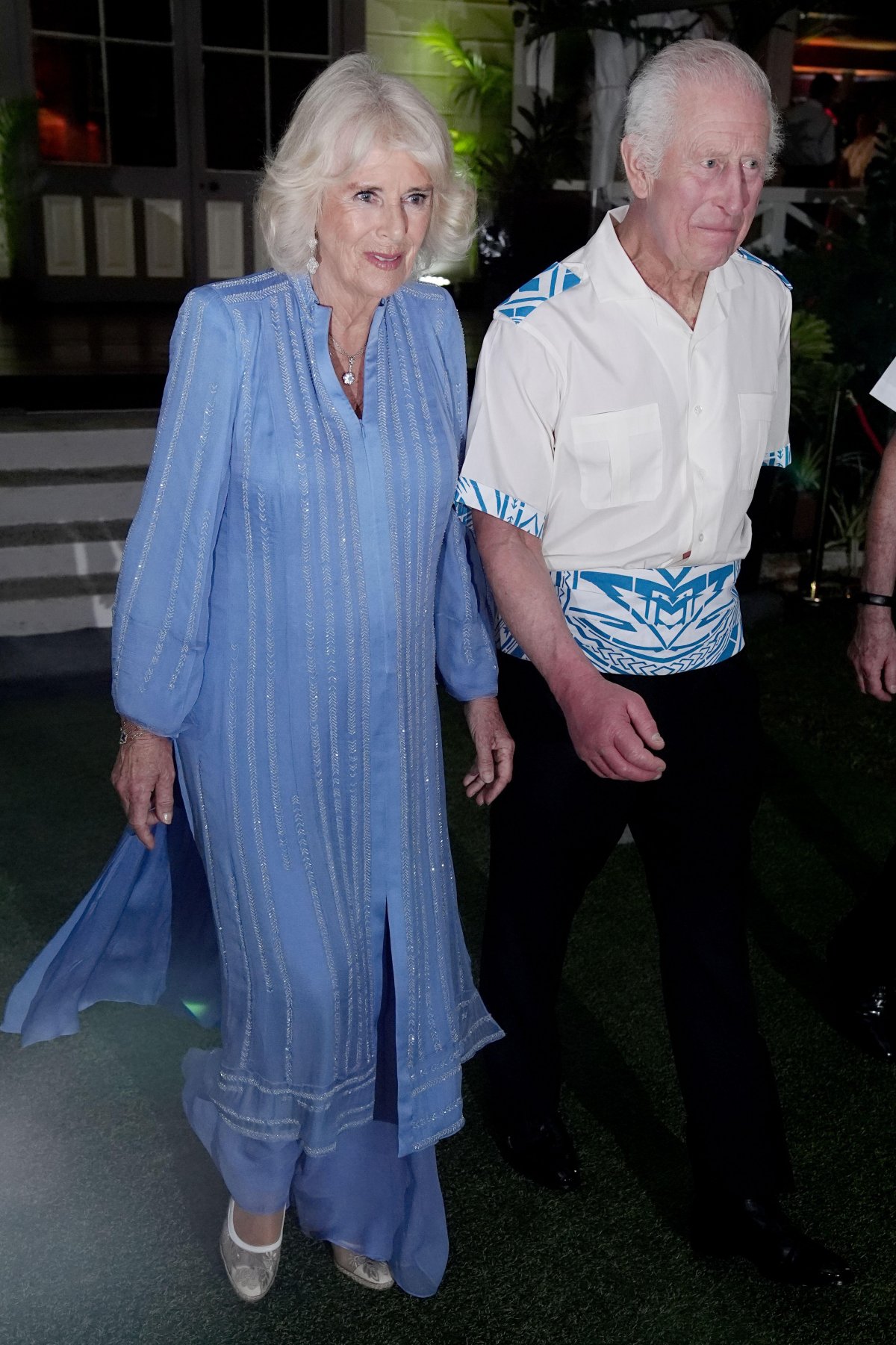 King Charles III and Queen Camilla attend the Commonwealth Heads of Government Meeting Dinner at the Robert Louis Stevenson Museum in Apia, Samoa on October 25, 2024 (Aaron Chown/PA Images/Alamy)