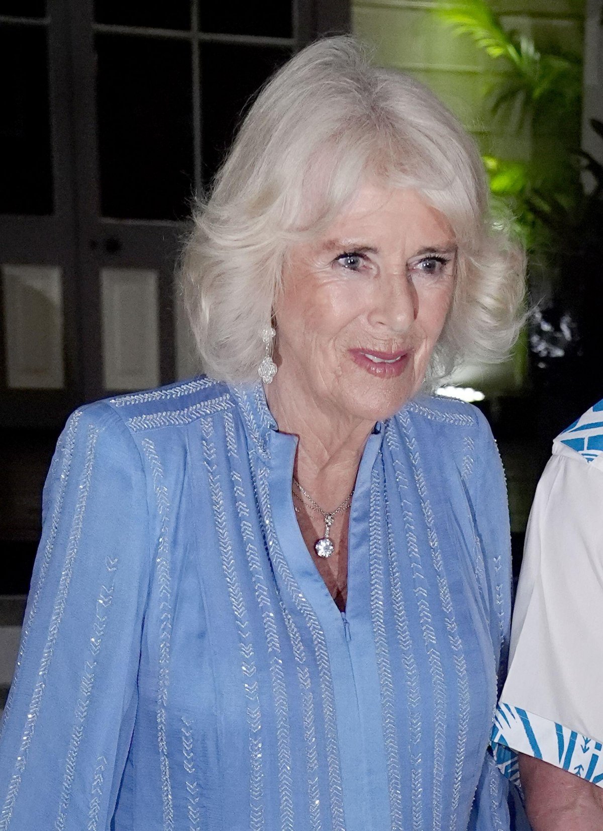 Queen Camilla attends the Commonwealth Heads of Government Meeting Dinner at the Robert Louis Stevenson Museum in Apia, Samoa on October 25, 2024 (Aaron Chown/PA Images/Alamy)