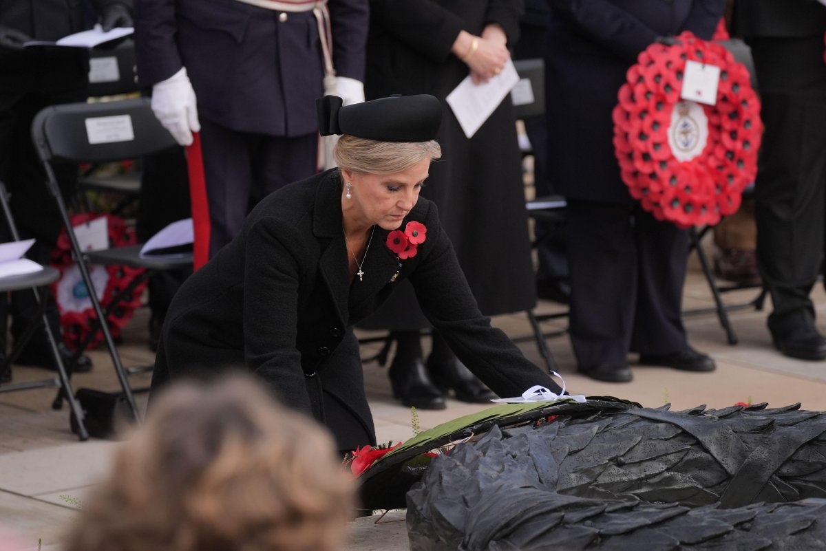 The Duchess of Edinburgh attends an Armistice Day service at the National Memorial Arboretum in Staffordshire on November 11, 2024 (Jacob King/PA Images/Alamy)