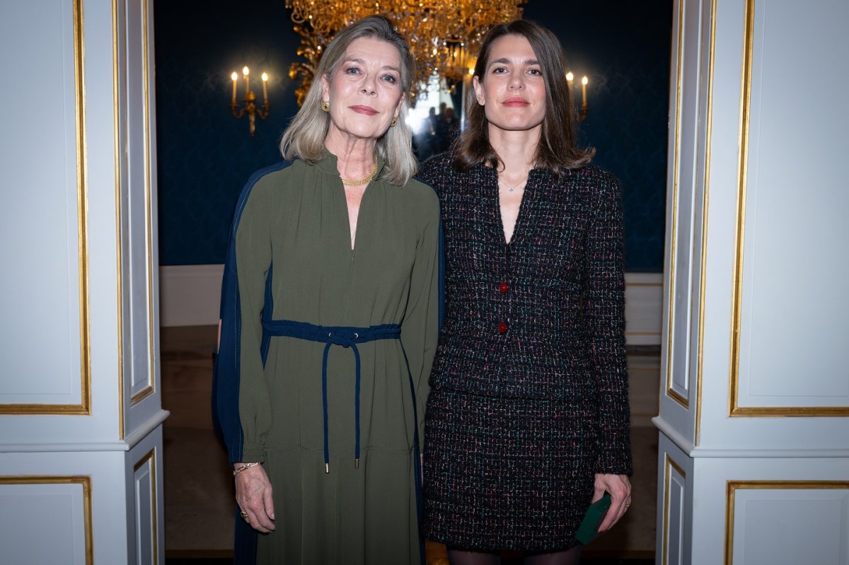 The Princess of Hanover poses with her daughter, Charlotte Casiraghi, after Charlotte's installment as a Knight in the Order of Cultural Merit on November 18, 2024 (Palais Princier de Monaco)
