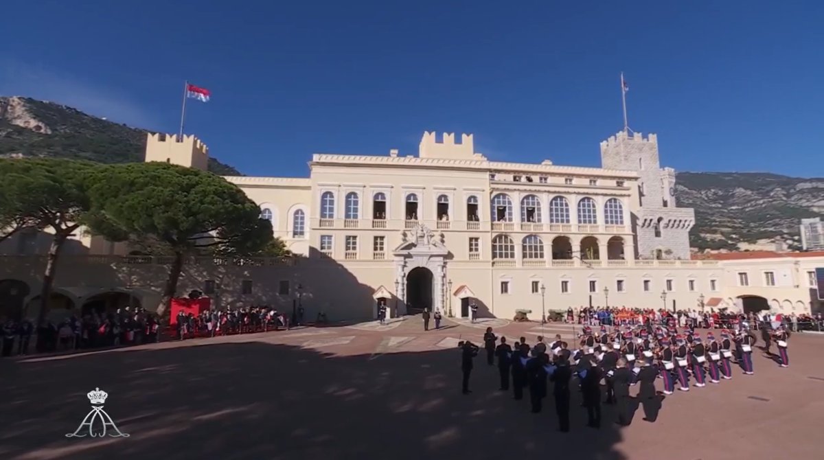 Members of the Grimaldi family watch a military ceremony from a palace balcony during the celebrations of Monaco's National Day on November 19, 2024 (Palais Princier de Monaco)