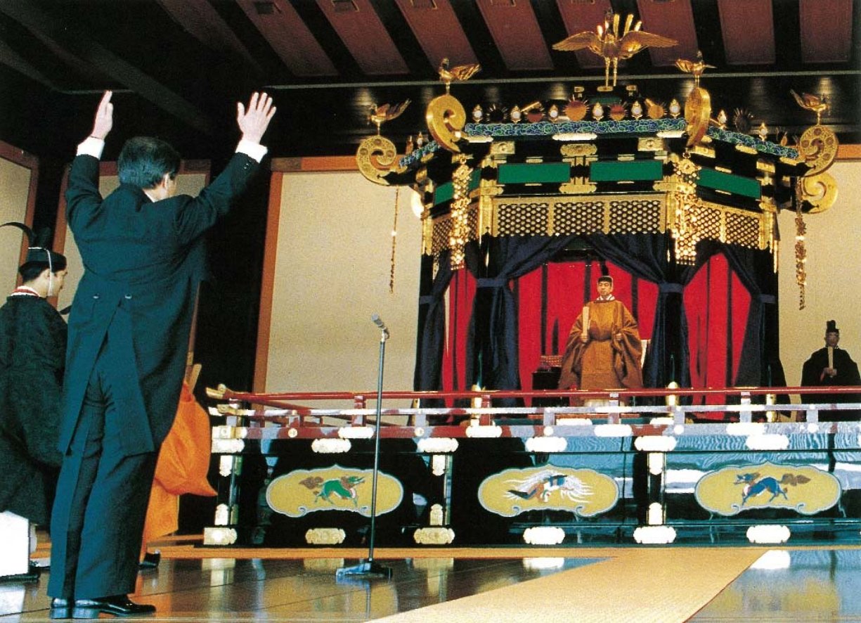 Emperor Akihito of Japan is enthroned at the Imperial Palace in Tokyo on November 12, 1990 (Wikimedia Commons)
