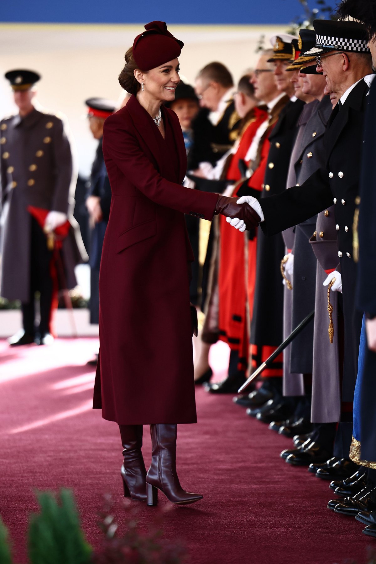 The Princess of Wales attends a ceremonial welcome for the Emir of Qatar and his royal consort, Sheikha Jawaher, at Horse Guards Parade in London on December 3, 2024 (Henry Nicholls/PA Images/Alamy)