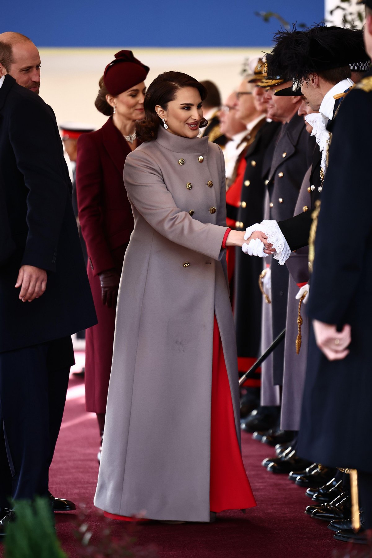 Sheikha Jawaher, the royal consort of the Emir of Qatar, attends a ceremonial welcome at Horse Guards Parade in London on December 3, 2024 (Henry Nicholls/PA Images/Alamy)