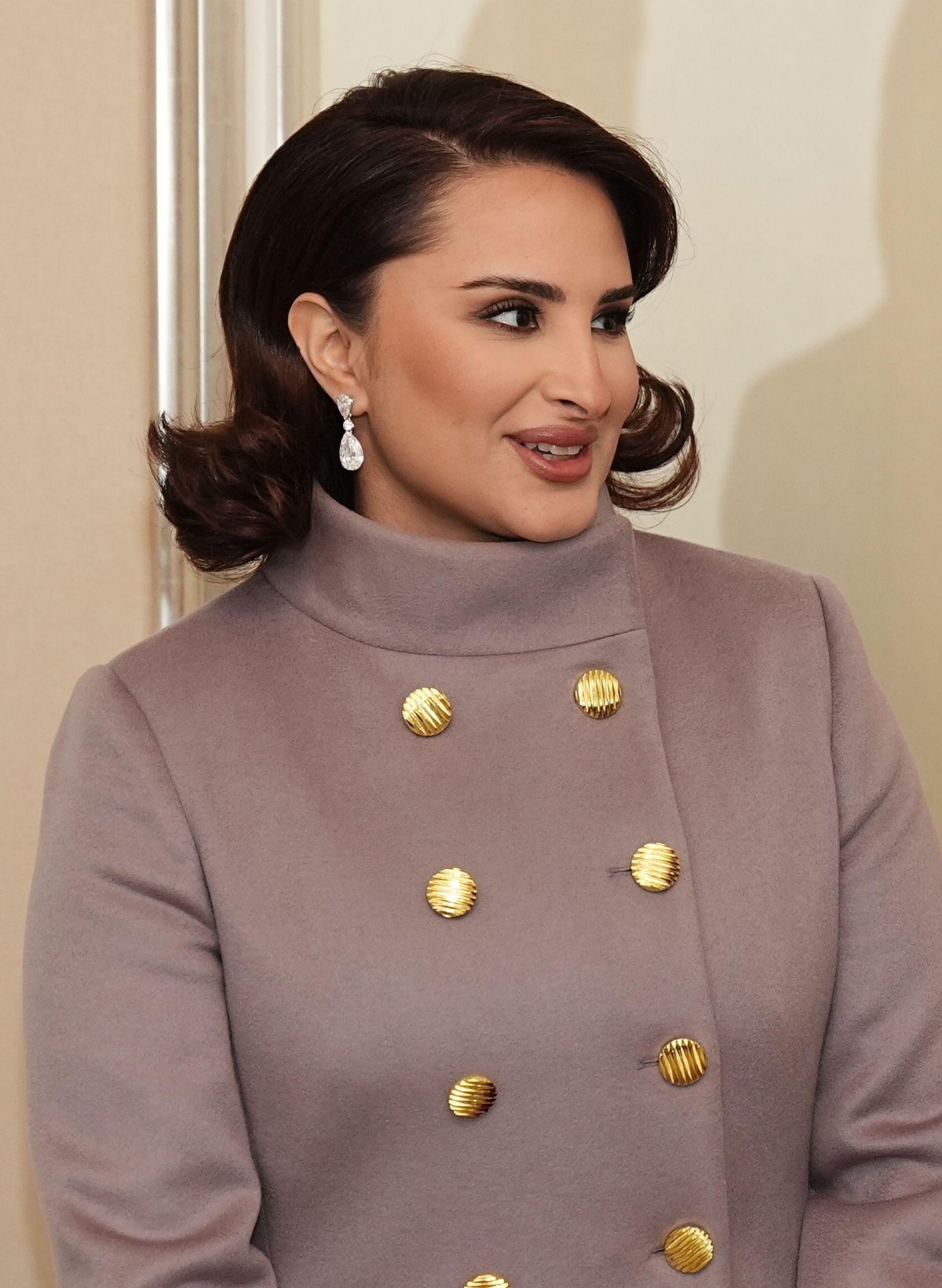 Sheikha Jawaher, the royal consort of the Emir of Qatar, is pictured ahead of a ceremonial welcome at Horse Guards Parade in London on December 3, 2024 (Aaron Chown/PA Images/Alamy)