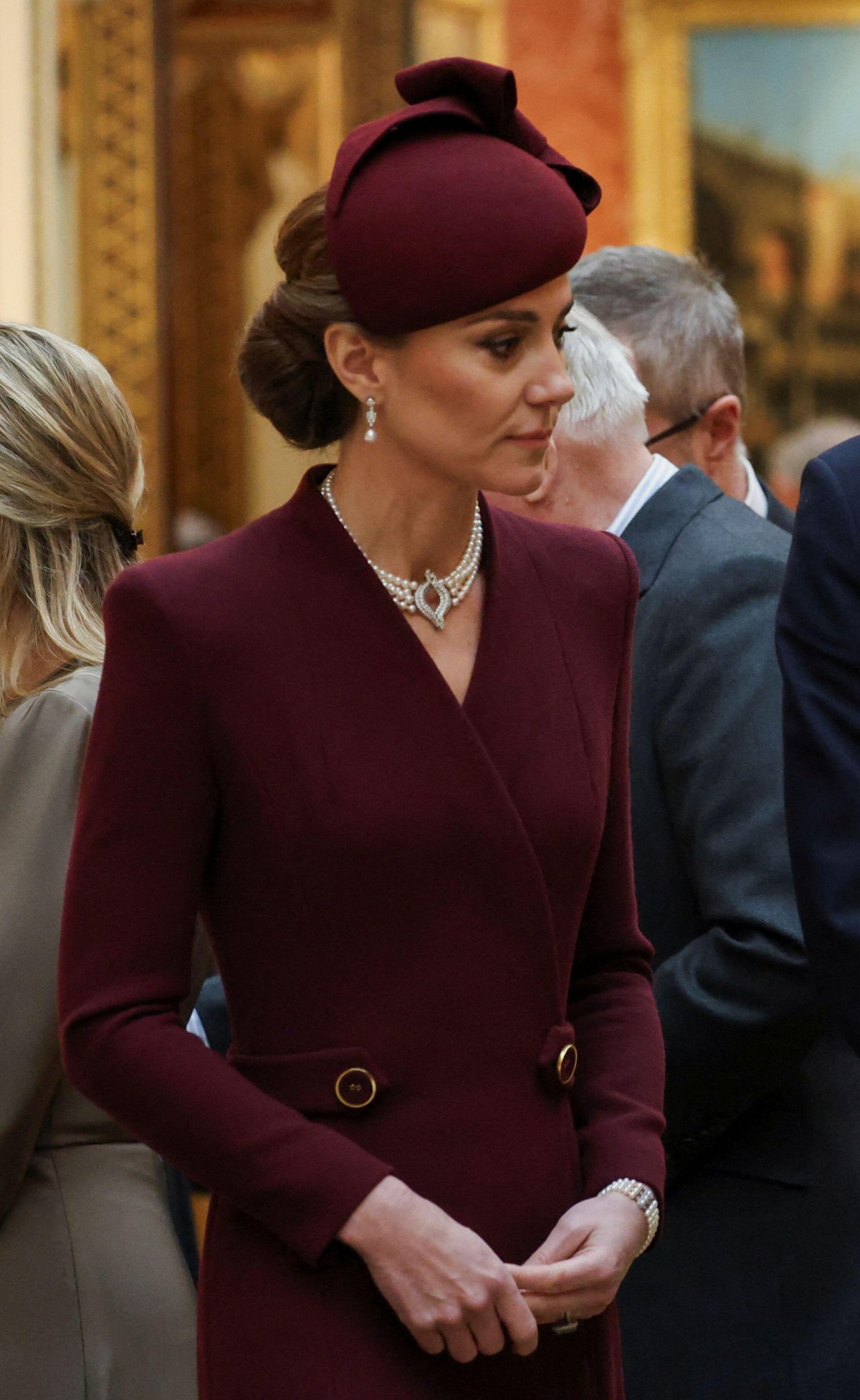 The Princess of Wales views a display of Qatari items from the Royal Collection at Buckingham Palace on December 3, 2024 (Mina Kim/PA Images/Alamy)