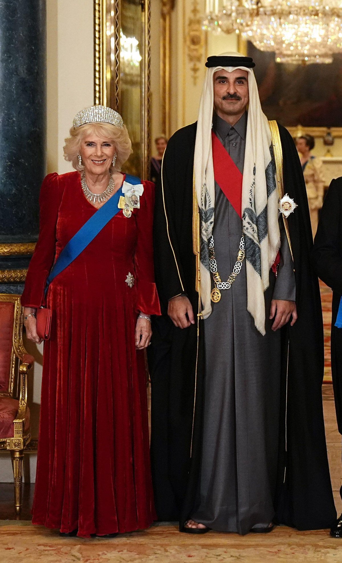 The King and Queen of the United Kingdom host a state banquet for the Emir of Qatar at Buckingham Palace on December 3, 2024 (Aaron Chown/PA Images/Alamy)