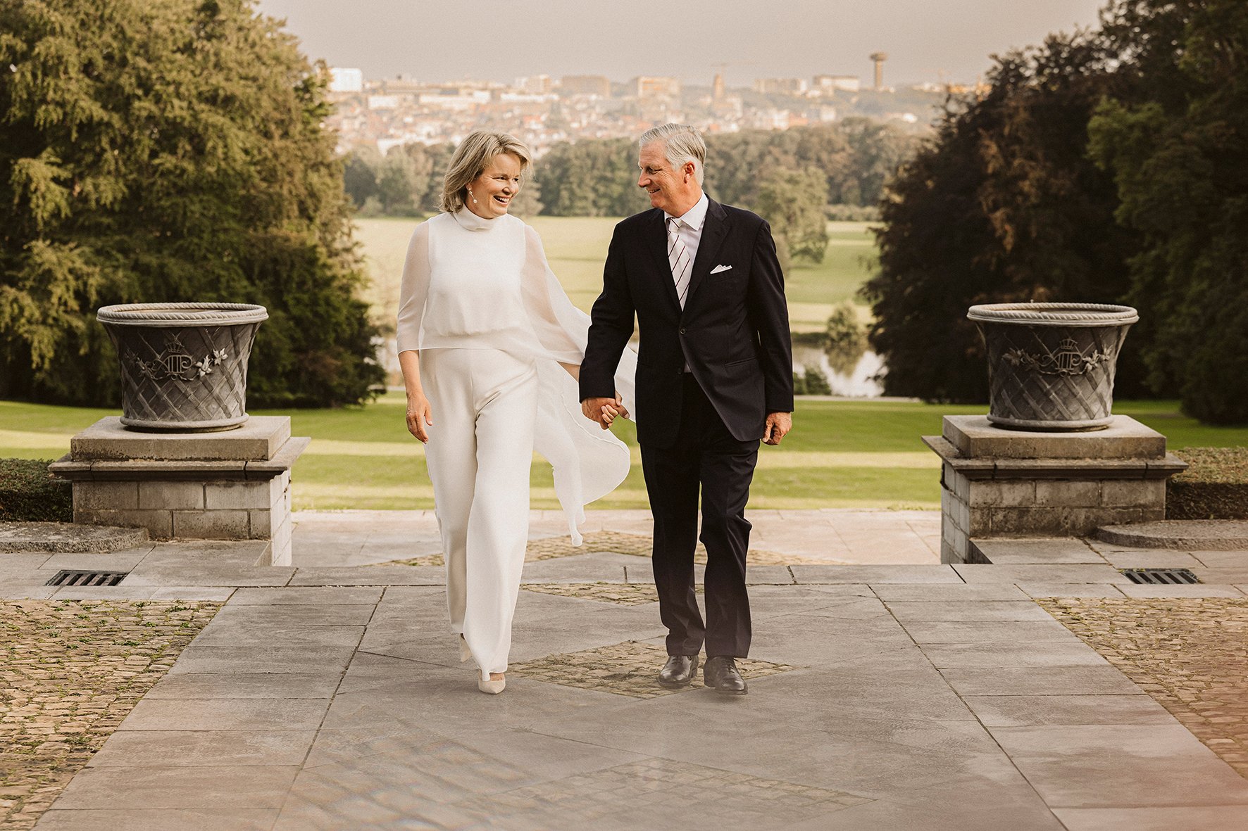 The King and Queen of the Belgians pose for portraits at the Palace of Laeken, released to celebrate their silver wedding anniversary in December 2024 (Belgian Royal Palace)
