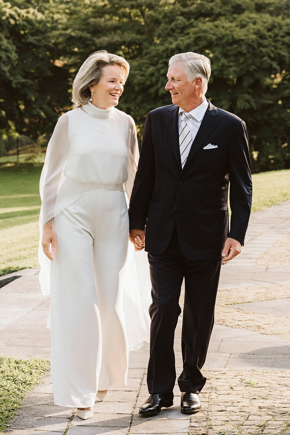 The King and Queen of the Belgians pose for portraits at the Palace of Laeken, released to celebrate their silver wedding anniversary in December 2024 (Belgian Royal Palace)