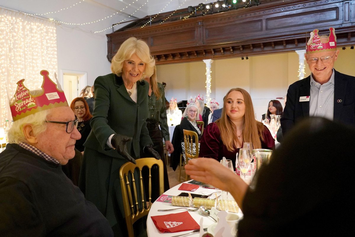 Queen Camilla attends a "Festive Spread" Christmas lunch at The Amadeus in London on December 11, 2024 (Alberto Pezzali/PA Images/Alamy)