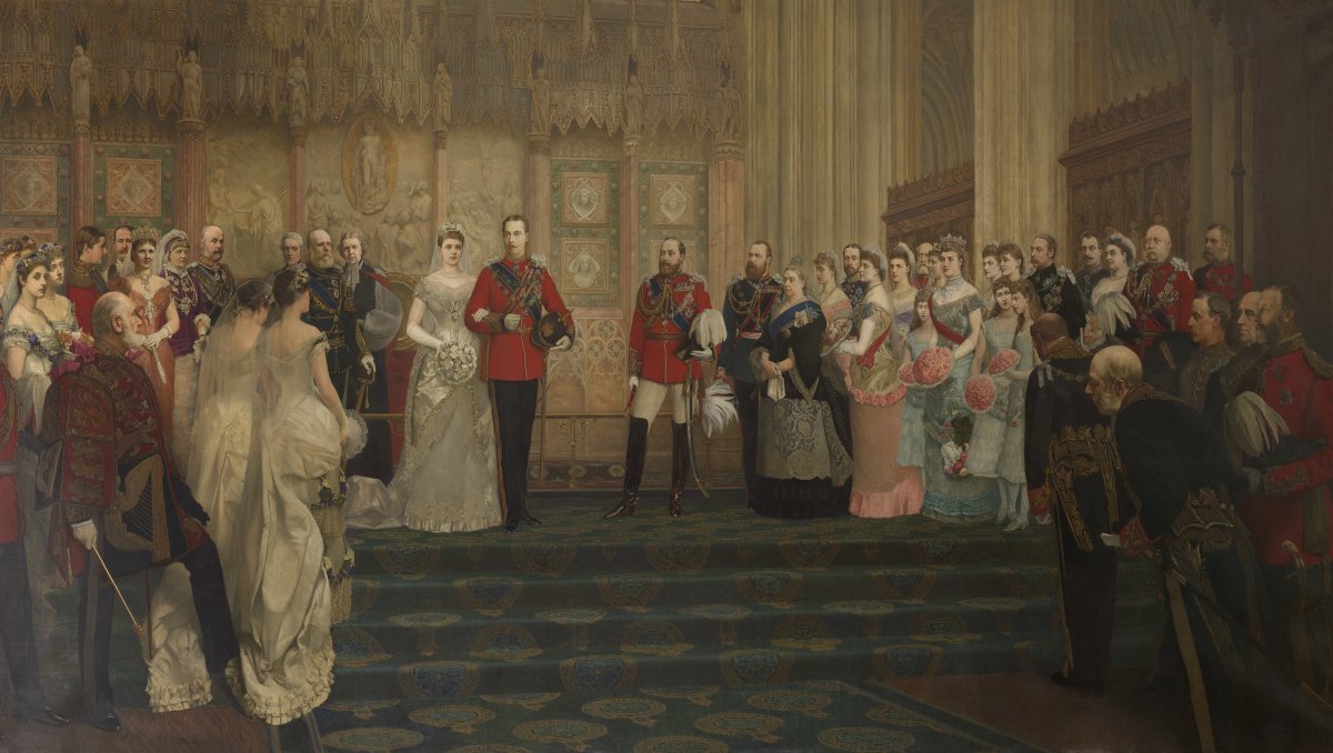 Sir James D. Linton's painting of the 1882 wedding of the Duke and Duchess of Albany, ca. 1885 (Royal Collection Trust)