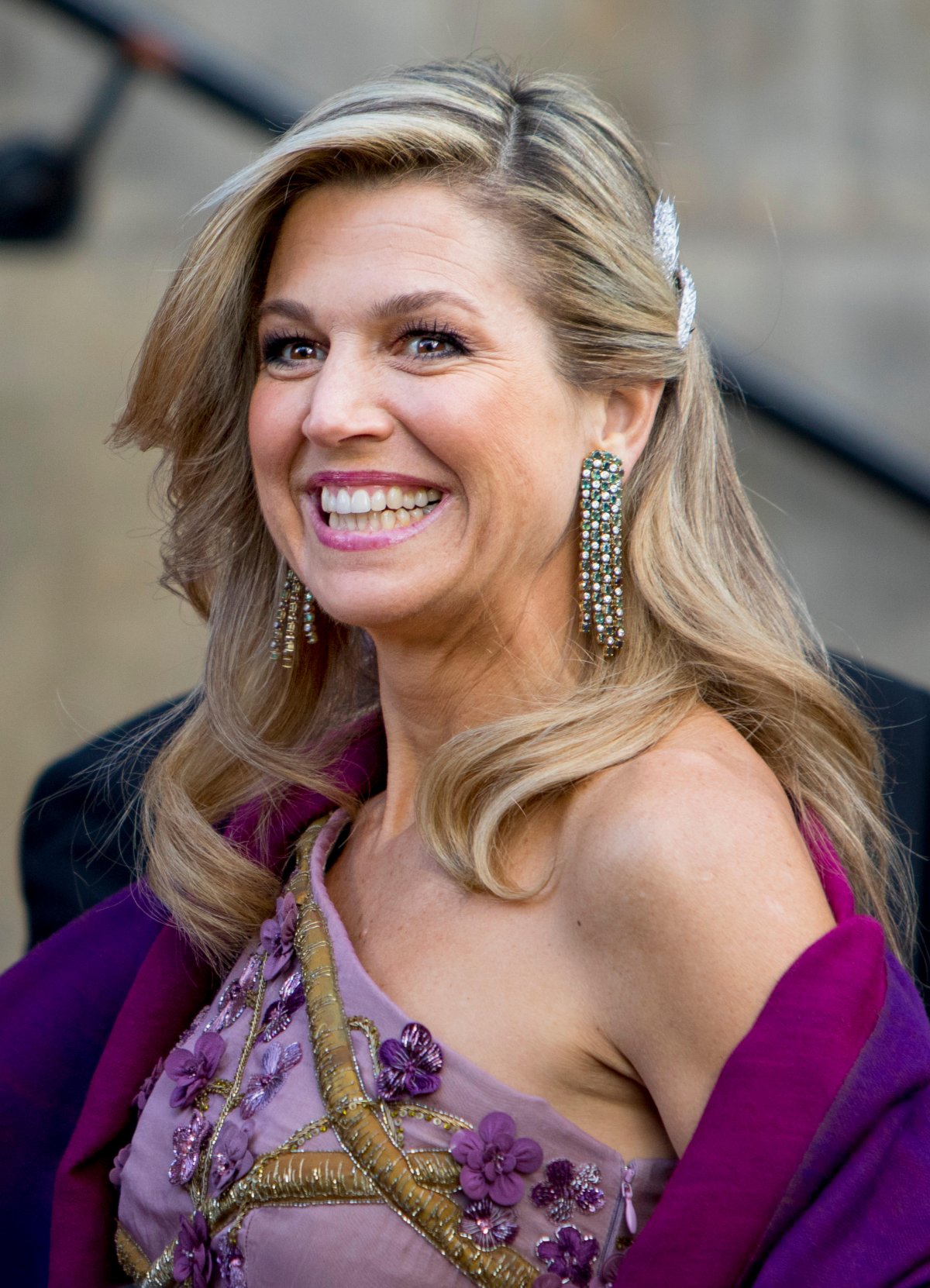 The Queen of the Netherlands attends a dinner for 150 Dutch people to celebrate the King's 50th birthday at the Royal Palace in Amsterdam on April 28, 2017 (Patrick van Katwijk/DPA Picture Alliance/Alamy)