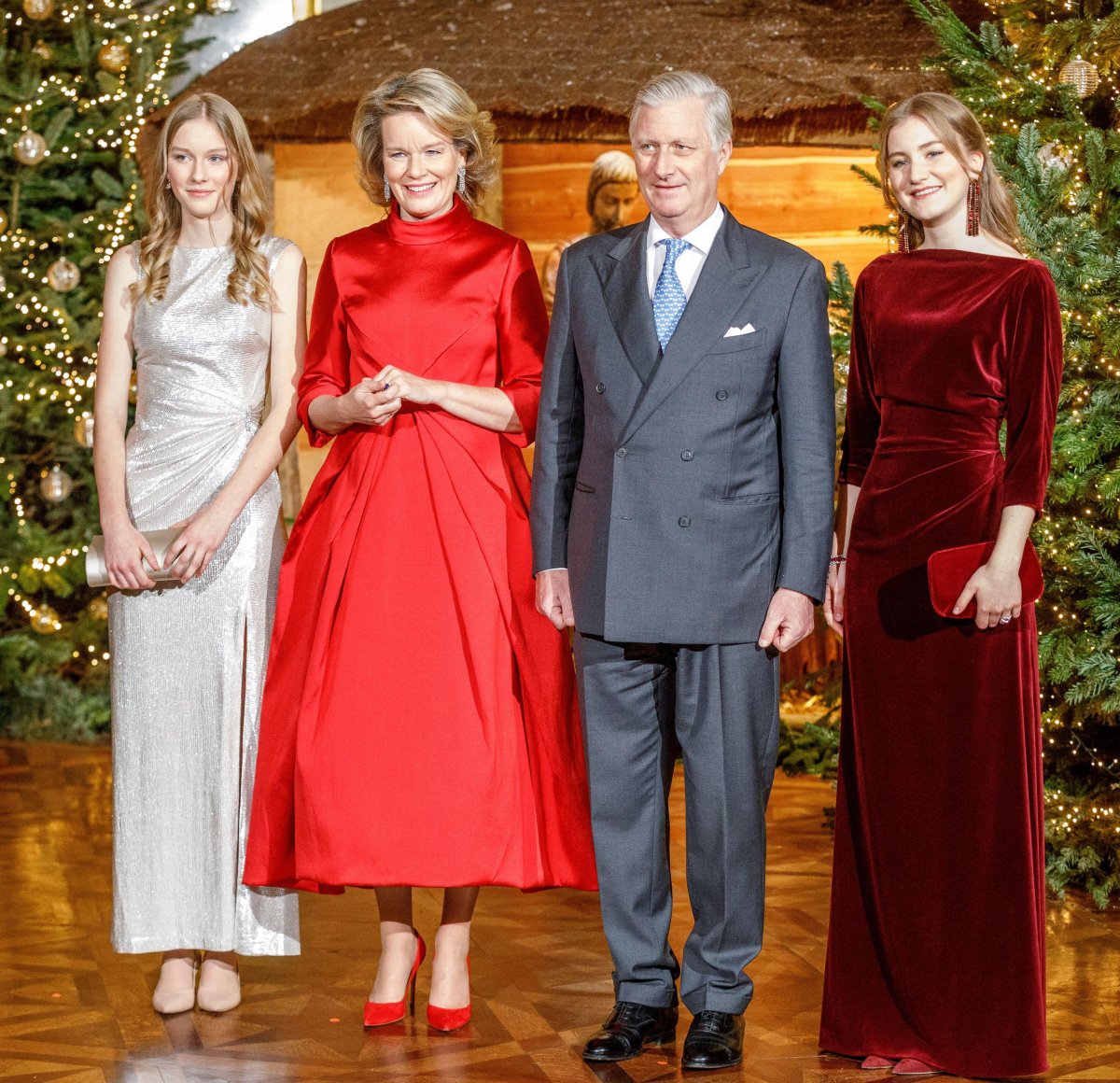 The King and Queen of the Belgians, with the Duchess of Brabant and Princess Eleonore, attend the annual Christmas concert at the Royal Palace in Brussels on December 18, 2024 (HATIM KAGHAT/Belga News Agency/Alamy)