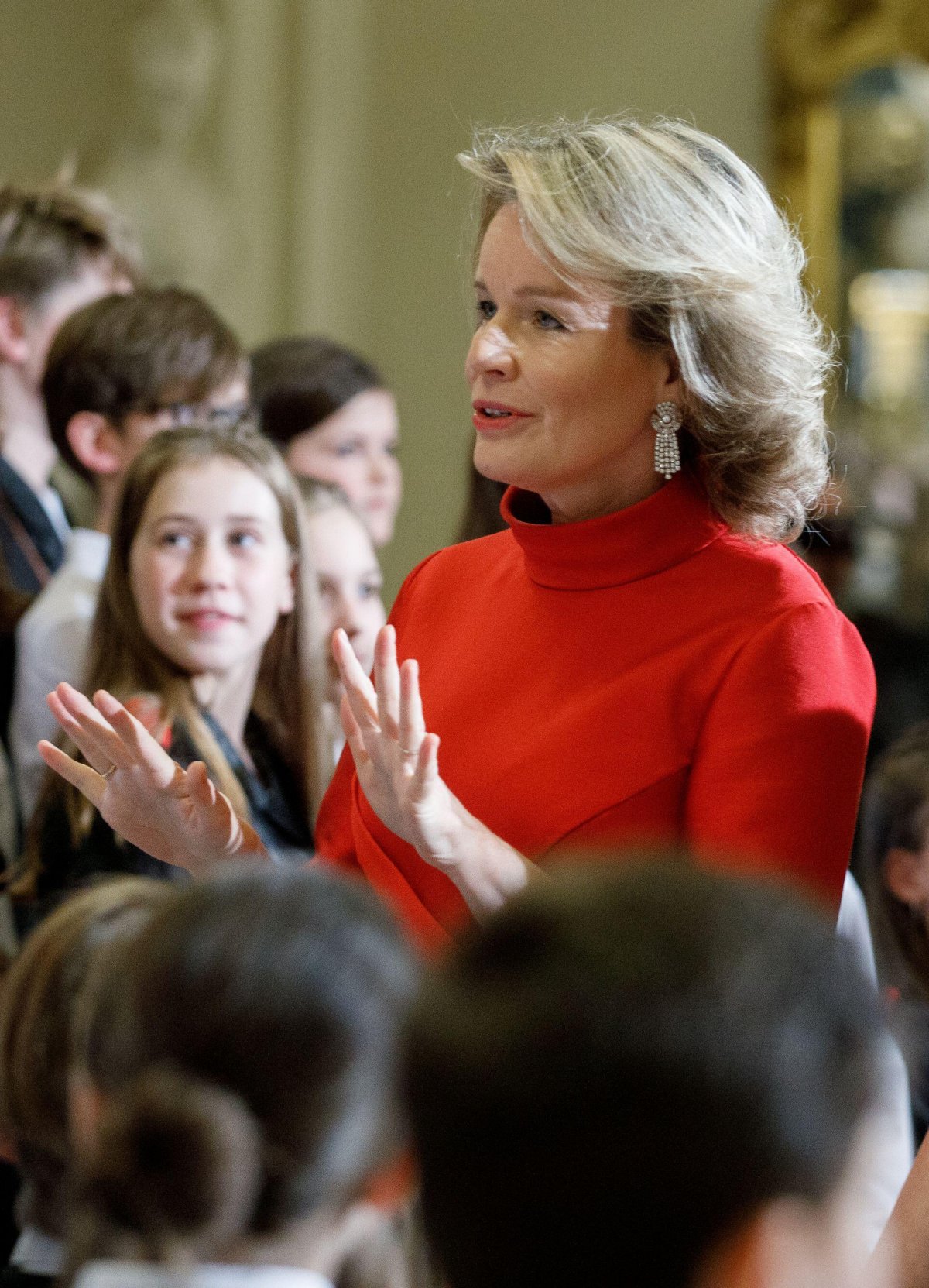 The King and Queen of the Belgians, with the Duchess of Brabant and Princess Eleonore, attend the annual Christmas concert at the Royal Palace in Brussels on December 18, 2024 (HATIM KAGHAT/Belga News Agency/Alamy)