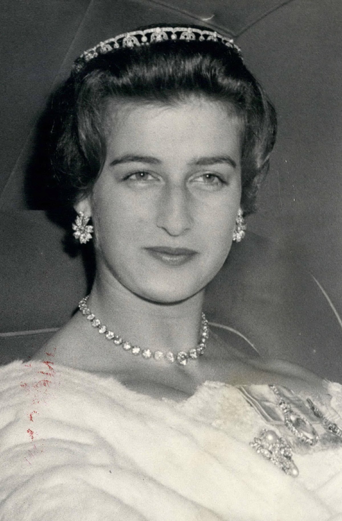 Princess Alexandra of Kent attends a state banquet in honor of the President of West Germany at Buckingham Palace in London, October 1958 (Keystone Press/Alamy)