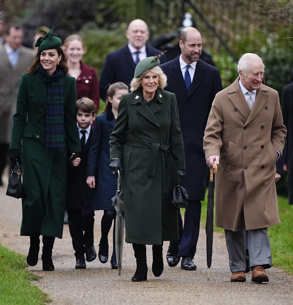 The King and Queen, with the Prince and Princess of Wales and their children, attend a Christmas church service at St. Mary Magdalene near the Sandringham estate on December 25, 2024 (Aaron Chown/PA Images/Alamy)