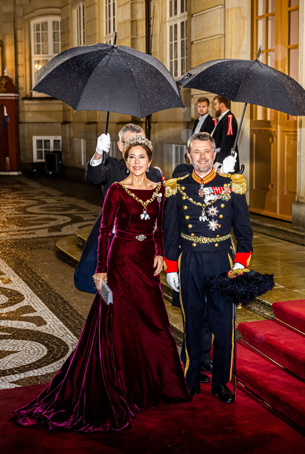 The Crown Prince and Crown Princess of Denmark attend the New Year's Reception at Amalienborg Palace in Copenhagen on January 1, 2024 (Patrick van Katwijk/DPA Picture Alliance/Alamy)