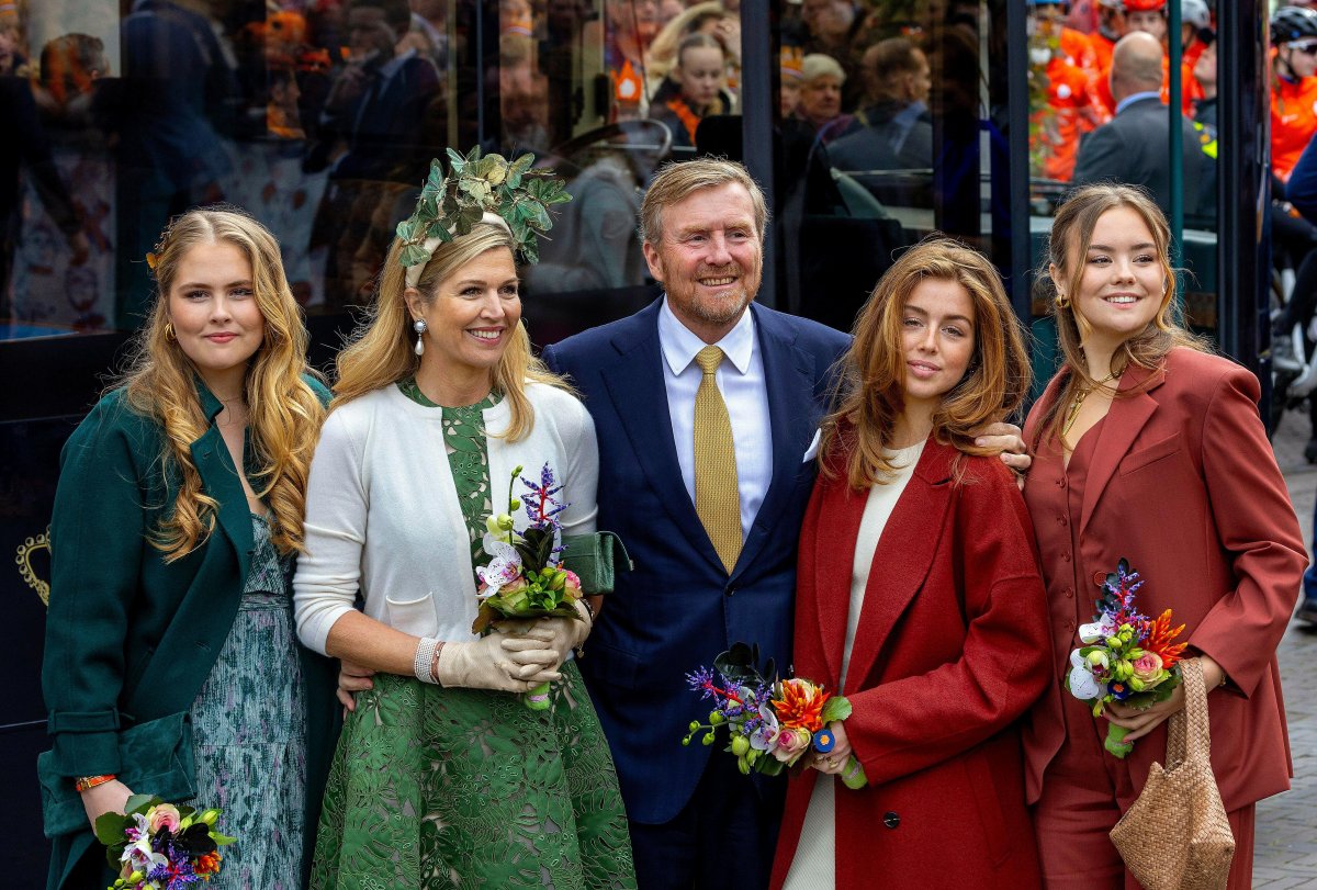 The King and Queen of the Netherlands and their daughters attend the King's Day celebrations in Emmen on April 27, 2024 (Albert Nieboer/DPA Picture Alliance/Alamy)