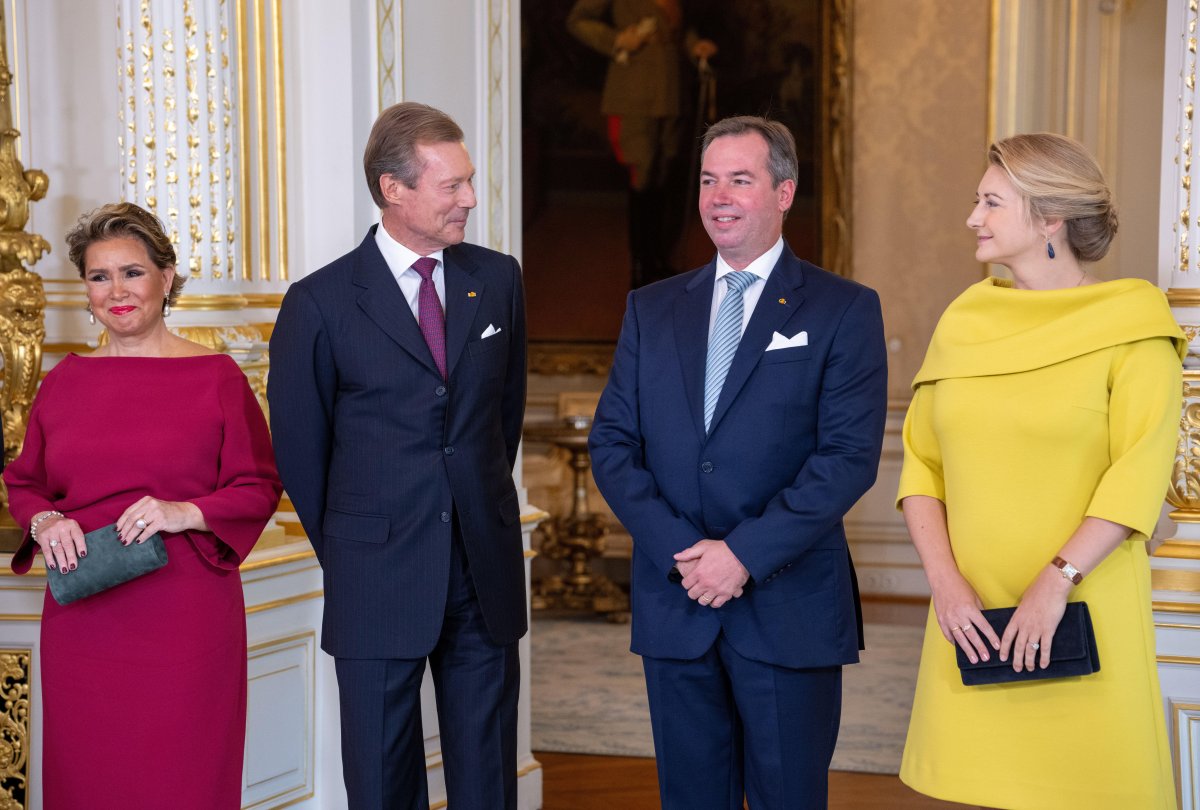 The Grand Duke and Grand Duchess of Luxembourg, with the Hereditary Grand Duke and Hereditary Grand Duchess, pose following Guillaume's appointment as Lieutenant-Représentant on October 8, 2024 (Harald Tittel/DPA Picture Alliance/Alamy)
