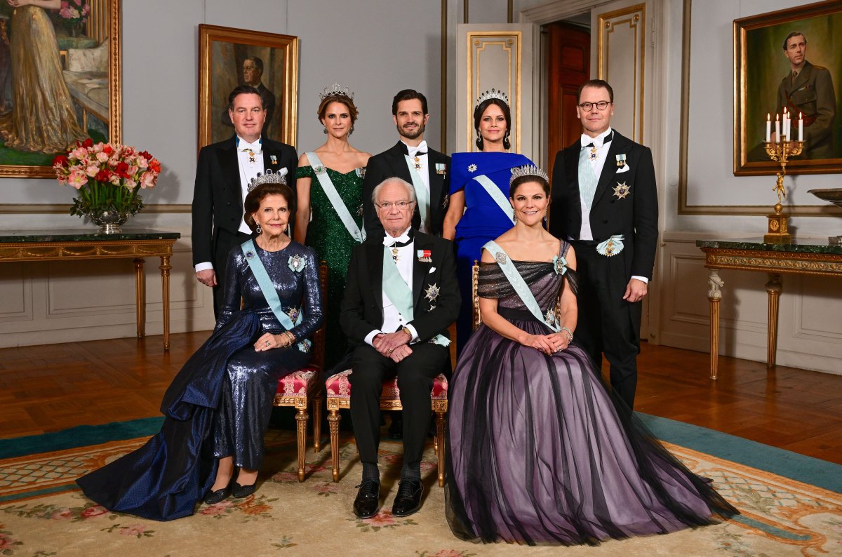 The Swedish royal family poses for a gala portrait during the Nobel Prize celebrations in Stockholm on December 10, 2024 (Jonas Ekströmer/TT News Agency/Alamy)