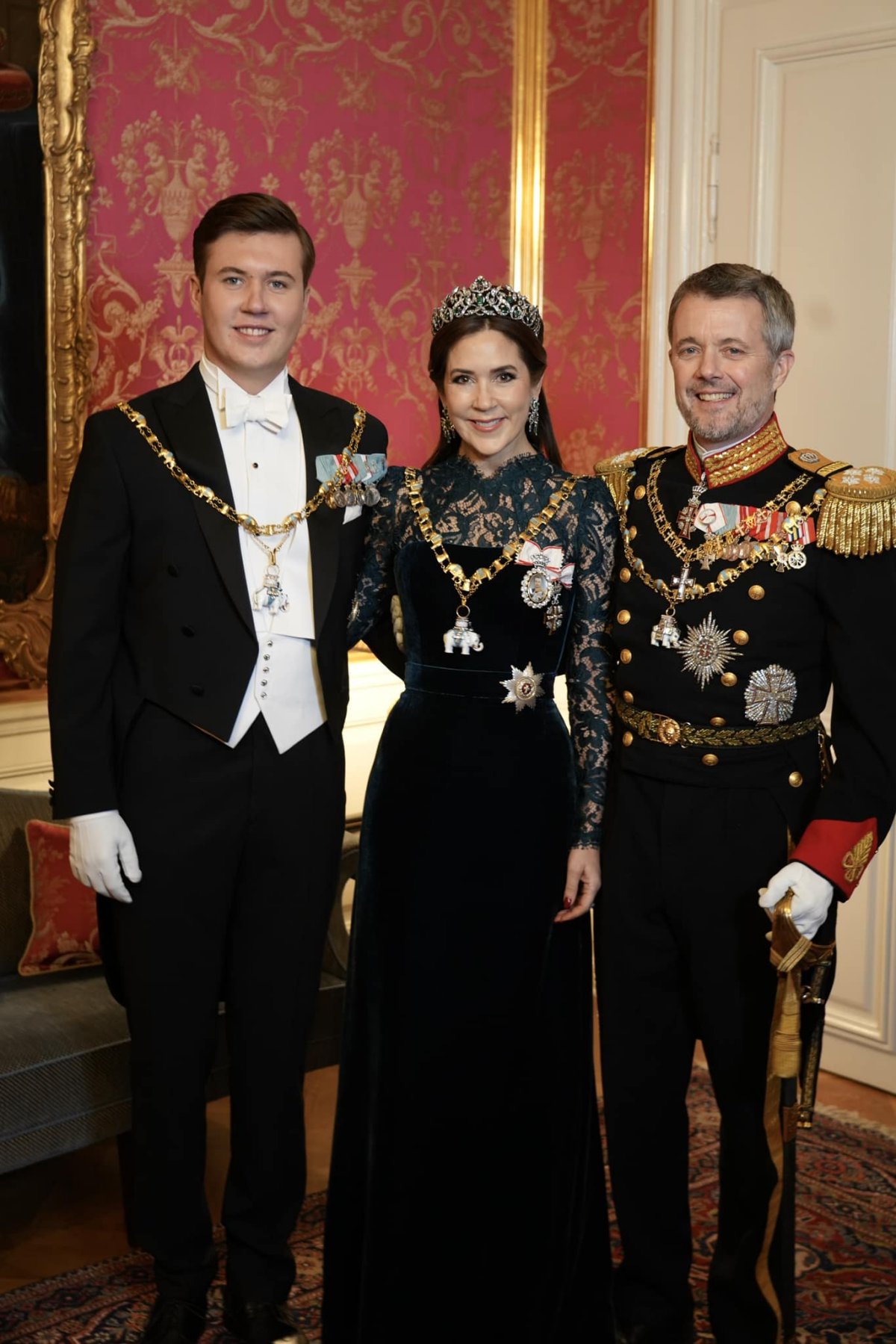 The King and Queen of Denmark, with Crown Prince Christian, host a New Year's Levee at Amalienborg Palace in Copenhagen on January 1, 2025 (Kongehuset)
