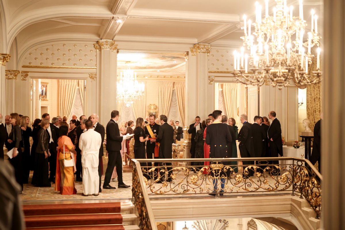 The Grand Duke and Grand Duchess of Luxembourg, with the Hereditary Grand Duke and Hereditary Grand Duchess, host a New Year's reception at the Grand Ducal Palace in Luxembourg on January 15, 2025 (Maison du Grand-Duc)