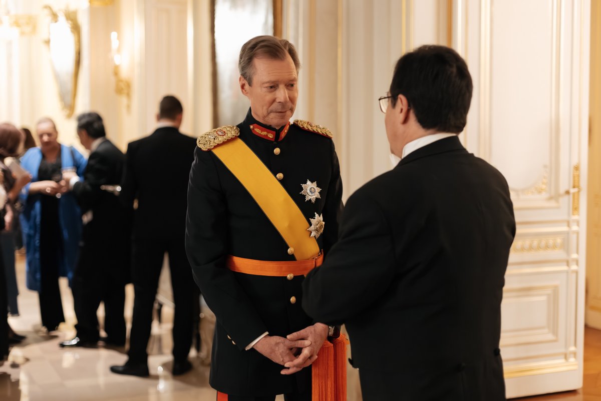The Grand Duke and Grand Duchess of Luxembourg, with the Hereditary Grand Duke and Hereditary Grand Duchess, host a New Year's reception at the Grand Ducal Palace in Luxembourg on January 15, 2025 (Maison du Grand-Duc)