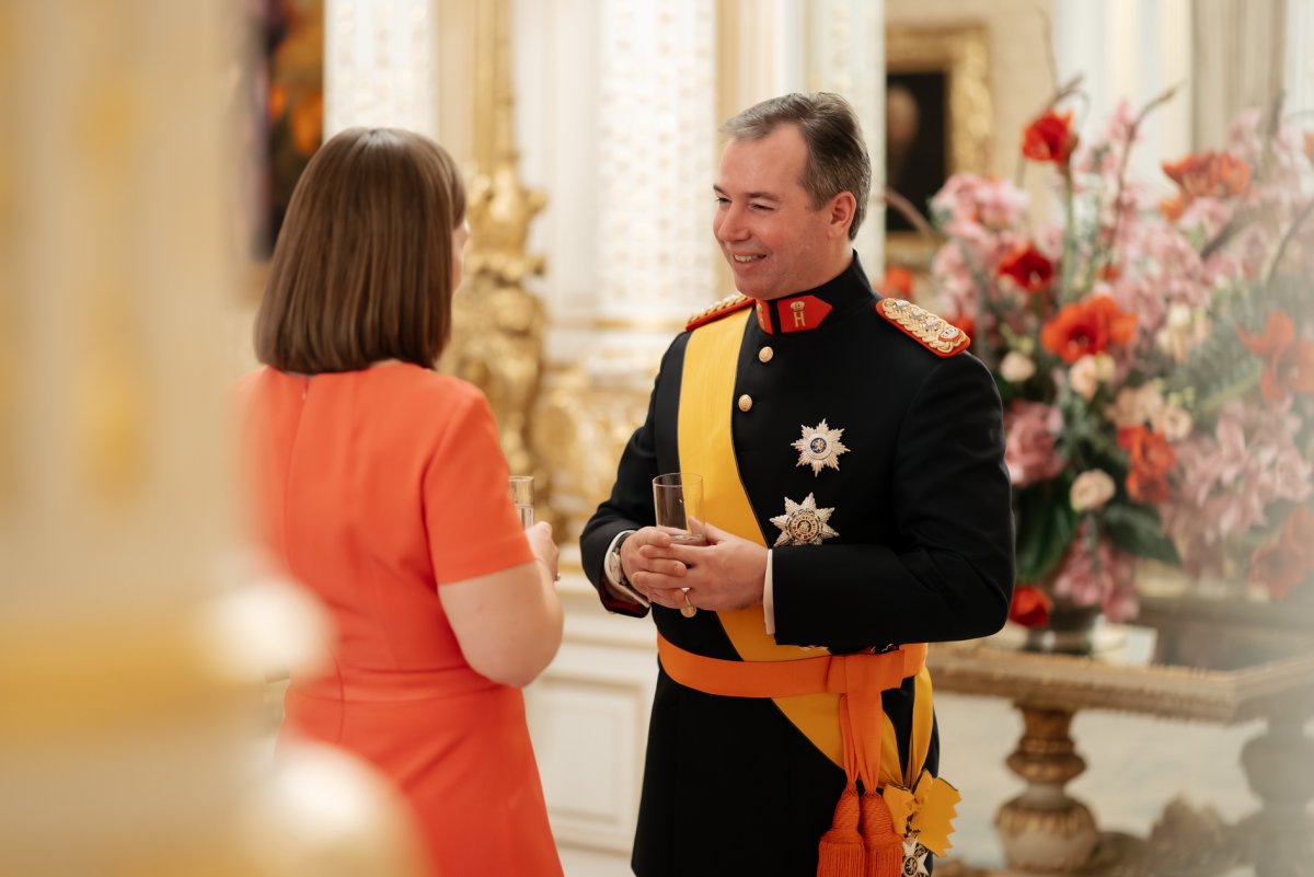 The Grand Duke and Grand Duchess of Luxembourg, with the Hereditary Grand Duke and Hereditary Grand Duchess, host a New Year's reception at the Grand Ducal Palace in Luxembourg on January 15, 2025 (Maison du Grand-Duc)