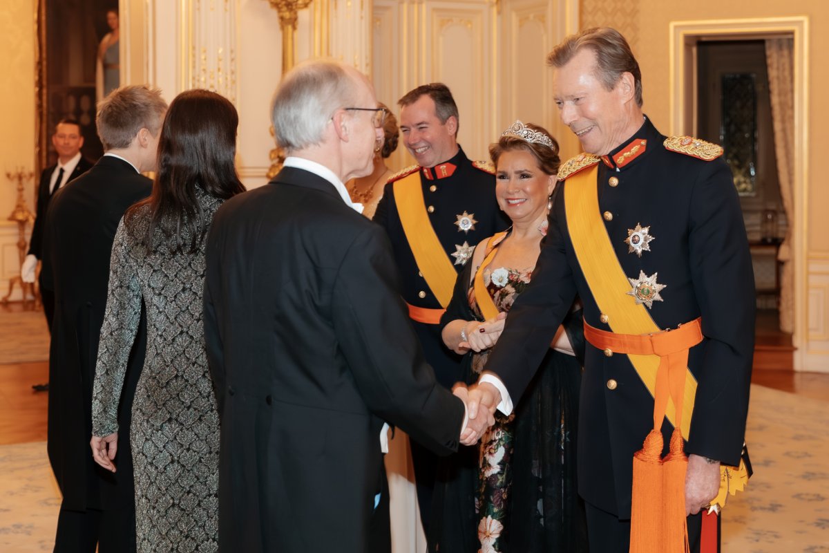 The Grand Duke and Grand Duchess of Luxembourg, with the Hereditary Grand Duke and Hereditary Grand Duchess, host a New Year's reception at the Grand Ducal Palace in Luxembourg on January 15, 2025 (Maison du Grand-Duc)